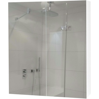 Mendler Spiegelschrank HWC-B19b, Badschrank Hängeschrank, 2 Regalböden hochglanz FSC®-zertifiziert 70x60x16cm ~ weiß