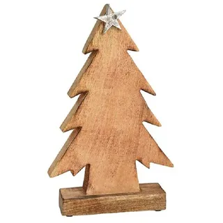 Deko Tannenbaum mit Metall Stern aus Mangoholz, Braun, 18x31x5 cm