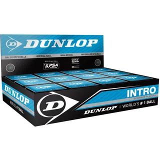 Dunlop Squashball Intro, Blauer Punkt, Speed schnell) schwarz Karton | 12 Bälle im Karton