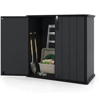 RELAX4LIFE Gartenschrank wetterfest Outdoor, 120 x 65 x 117 cm, Geräteschrank mit 2 abschließbaren Türen, Gartenbox aus Kunststoff, Aufbewahrungsschrank für Garten, Terrasse, Pool (Schwarz)