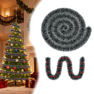 YRHome 8m Weihnachtsgirlande Tannengirlande mit Fliege Girlande Weihnachten Weihnachtsdeko Türkranz für Tür, Treppe, Weihnachtsbaum, Christbaumschmuck, Festliche Dekoration (Weiß Kante)