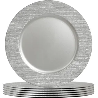 Argon Tableware Runde Platzteller - 33cm - Silberrippe - 6x Wiederverwendbar Hart Plastik Gedeckter Esstisch Hochzeit Party Dekor Dekorativ Servier Geschirr Ladegeräte Tischsets