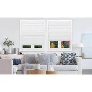 Sekey Plissees für Fenster ohne Bohren Blickdicht Plissee Klemmfix Nahtlos Elegant Halb-Wabenplissee, 65x130cm, Weiß & Grau