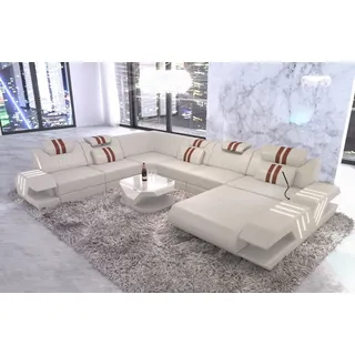 Sofa Dreams Wohnlandschaft Venedig XXL Leder, Couch, mit LED, wahlweise mit Bettfunktion als Schlafsofa, Designersofa beige|braun|gelb