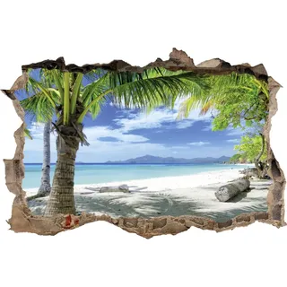 DesFoli Wandtattoo Palme am Strand Meer Paradies - verschiedene Rahmentypen DW000180 Farbe Brauner Stein Querformat, Größe 90 cm x 60 cm