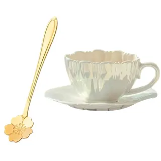GMBYLBY Modische Tasse mit Blütenblättern, Kaffeetasse, Untertasse, Küchenbedarf, Bürotrinkgeschirr, geeignet für Erwachsene und Büro