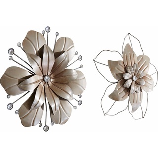 Home affaire Wanddekoobjekt Blume (2er-Set), Wanddeko, aus Metall, mit Perlmutt Verzierung silberfarben