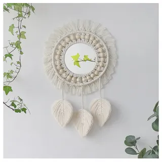 FOUORTUNATE-BEE Spiegel Boho Wandspiegel rund Makramee Fransen Deko Schlafzimmer Wohnzimmer, Runder Deko Spiegel mit Fransen Wanddeko Boho Zimmer Wohnung Stil 2