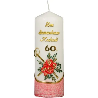 Meissner-Handel Auswahl * Stumpenkerze ''Zur Diamantenen Hochzeit'' * 6 x 18 cm * rot * mit farbigen Wachsauflagen * (Motiv 004) Auswahl Motiv + Farbe