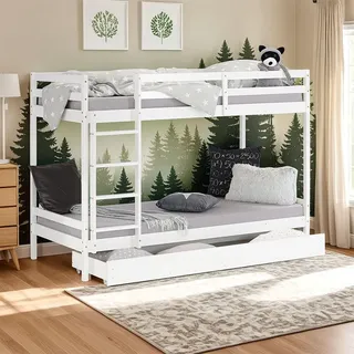 Homestyle4u Etagenbett 90 x 200 cm Kiefer massiv weiß