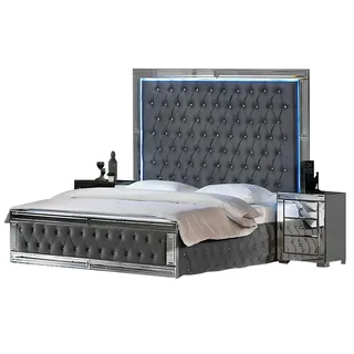 JV Möbel Designer Chesterfield Doppelbett 2x Nachttische), Schlafzimmer 3tlg Set