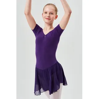 tanzmuster Chiffonkleid Ballettkleid Betty mit Glitzersteinen Mädchen Ballettbody mit Chiffon Röckchen lila 140/146