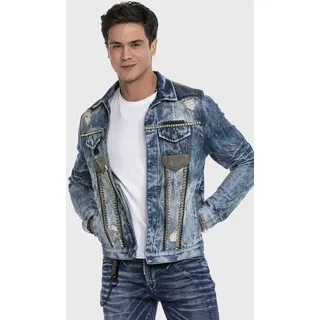 Jeansjacke CIPO & BAXX "Jacke", Herren, Gr. S, blau, 100% Baumwolle, unifarben, casual, slim fit normal, Langarm, Jacken, mit Ziersteinen