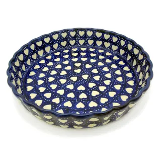 Bunzlauer keramik Tarte- oder Quiche-Form 23 cm (Dekor Weisse Herzen)