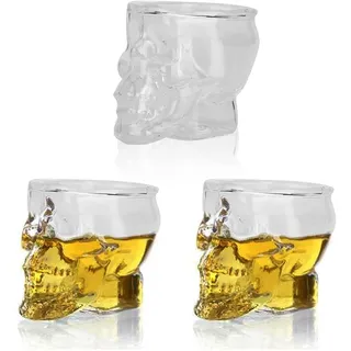 Skull Shot Glasses, Schnapsgläser Shot Gläser 3 Gläser Totenkopf Gravur Shotgläser Schädel Schnaps Shots Stamper Vodkagläser(75 ml)