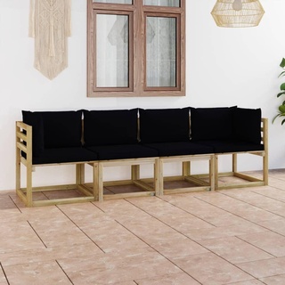 vidaXL 4-Sitzer-Gartensofa mit Schwarzen Kissen