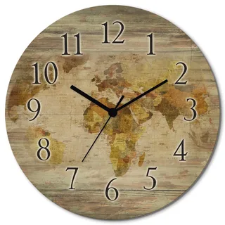 ARTLAND Wanddeko Wanduhr ohne Tickgeräusche aus Holz Funkuhr lautlos rund Ø 30 cm Weltkarte T9NI Landschaften