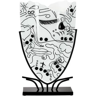 GILDE GLAS art Glas Art Vase Modern Art - weiß - Glas - Höhe 49cm - handbemalt - Tischvase - Dekovase