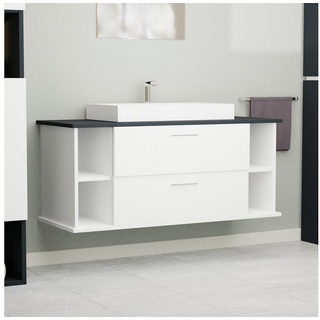 GARLIVO Waschbeckenunterschrank GLA-120 mit Schubladen, Badezimmer Waschtischunterschrank, Weiß Breite 120 cm, Soft-Close, Push-to-Open/ Tip-On, Hängend schwarz|weiß