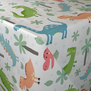 KEVKUS Wachstuch Tischdecke Meterware K150215 Dino Dinosaurier Kindergeburtstag Tiere wählbar in eckig rund oval (Rand: Schnittkante (ohne Einfassung), 90 x 240 cm eckig Biertisch XL)
