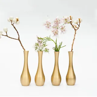 Wnvivi 4 Mini-Vasen aus Antikem Kupfer, Kleine Knospenvase, Kleine Vintage-Vase für Blumen, Trockenblumenvase, Dekorative Mini-Blumenvase für Heim- und Bürodekoration(A1)