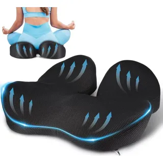 Orthopädisches Sitzkissen, Memory Foam Steißbeinkissen, Ergonomisches Design Stuhlsitzkissen für langes Sitzen, Atmungsaktiv, Schwarz - Schwarz