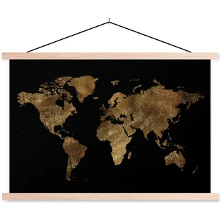 onlywow Poster, mit Leiste Weltkarte gold Textil, Rechteckig, 90x60x0.15 cm