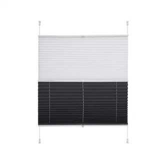 JalousieCrew Klemmfix Night & Day Plissee Verdunkelung Farbe Weiss/anthrazit - Breite 40 bis 100 cm, Länge 130 cm - Klemm - Rollo ohne zu Bohren (100 x 130 cm)
