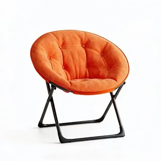 Djioyer Großer Klappbarer Moon Chair Aus Kunstfell – Weicher Lounge-Sessel Mit Robustem Metallrahmen – Komfortabler Akzentstuhl Ohne Montage Für Wohnzimmer, Schlafzimmer, Jugendzimmer – Orange