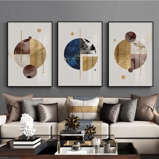 FSLEOVN Nordischer Geometrische Wohnzimmer Leinwandbilder Beige Gold Marmor Poster 3er Set Modern Minimalistisch Wandbilder Beige Gold Geometrische Bilder (60x90cm)