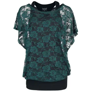 Black Premium by EMP T-Shirt - schwarzes Top mit grünem Spitzen T-Shirt - S bis XXL - für Damen - Größe S - schwarz/grün - S