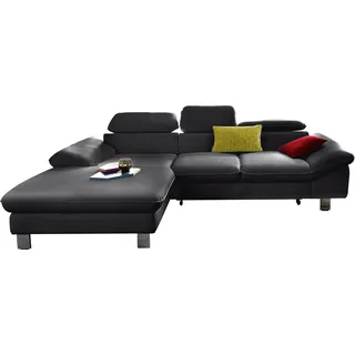 Ecksofa COTTA "Driver L-Form", schwarz, B:268cm H:73cm T:169cm, LEDER BEEFY (ein abgedecktes Spalt-Rindsleder) im Sitz und Rücken (Korpus in Kunstleder);Luxus-Kunstleder;Kunstleder SOFTLUX;Leder Pampas (echtes Rindsleder), Rückseite mit schwarzem Spannstoff bezogen, Sofas, Ecksofa, mit Kopfteilverstellung, wahlweise mit Bettfunktion & Bettkasten