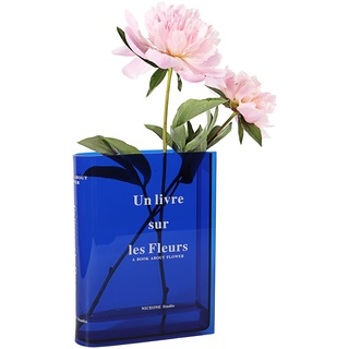 DaizySight Clear Book Vase for Flowers, Buch Vase für Blumen Aesthetic Room Decor, Acrylic Buchvase for Home Decor, Artistic and Cultural Flavor Floral Arrangement (Blau Color)