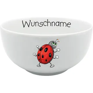 Doriantrade Müslischale Kinder Porridge Schale Porzellan Marienkäfer personalisierbar mit Wunschname Name Kindergeschirr mit Namen personalisiert