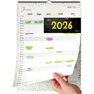 Familienplaner 2026 - Familienkalender & Wandkalender 2026 für Zuhause, Büro und Familie - Jahreskalender 2026 - bis einschließlich Dezember 2026 - Praktischer Kalender für Wand (Terrazzo)