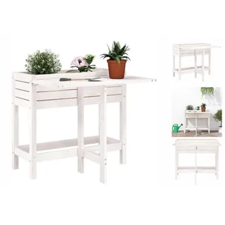 vidaXL Gewächshaus Pflanztisch Pflanzkasten mit Klappbarer Tischplatte Weiß Massivholz Ki weiß