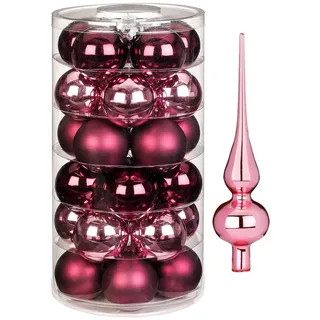 Inge Glas Magic Weihnachtskugeln | 30 Kugeln & Spitze | Christbaumkugeln Baumspitze (Berry Kiss)