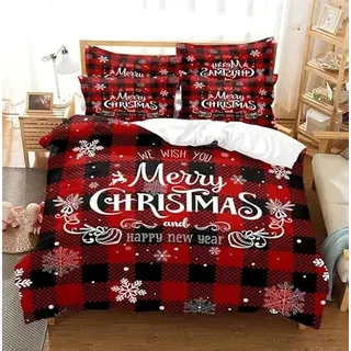 Rotes Weihnachts-Bettbezug-Set mit Schneeflockenmotiv – Weiches, Leichtes Weihnachtsbettwäsche 135X200 mit Winterfest-Motiv, Steppdecke – Perfekt für Kinder,Erwachsenen- und Gästezimmerdekoratio