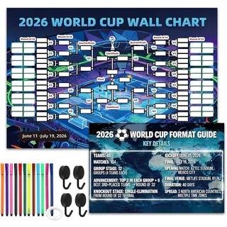 MaNeaz 90 * 60cm WM Spielplan 2026 Poster für Deko Fußball WM 2026 fussball wm deko WM Fanartikel Fussball Geschenk für Fußball-Fans Party-Deko Inklusive Haken
