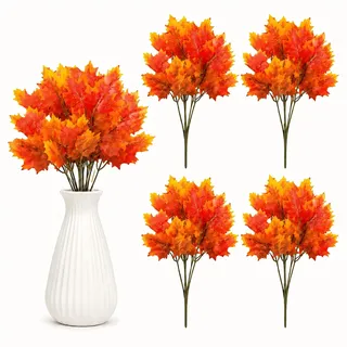 PHENSEM 4 Bündel Künstliche Ahornblätter Herbst, Herbstblumen Künstlich Herbstdeko, Kunstblumen Herbst Ahornblätter Herbstblätter Künstliche Zweige Blätter Deko, Herbstdeko für Tisch Innen
