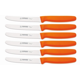 Giesser Messer 6er Set Brötchenmesser Tomatenmesser Küchenmesser 3mm Wellenschliff Klinge 11cm - Orange