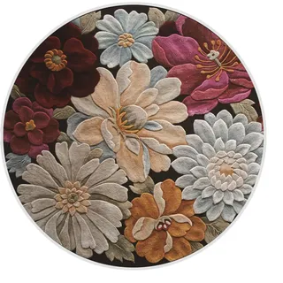 Fancytan Klassischer rund Teppich mit Blumen Look Design schwarz rot, weich, für Wohnzimmer, Schlafzimmer, Küche (Rund, 80cm)