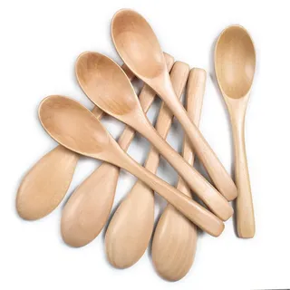 MEIYAHOME Holzlöffel, 15 cm, für den täglichen Gebrauch, für Tee, Kaffee, Milch, handgefertigt, natürliches Schima-Superba-Massivholz, Dessertlöffel und kleiner Suppenlöffel (8 Stück)