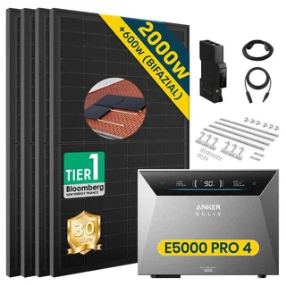 ALLDREI Balkonkraftwerk monokristallin 2000 W inkl. Anker Solix Solarbank 4 E5000 Pro 500 W