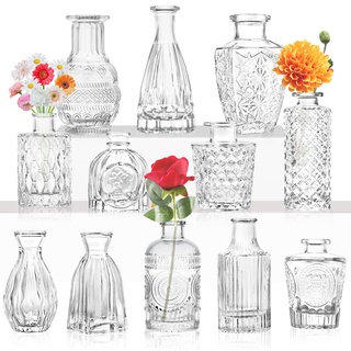 Glas Bud Vase Set von 12.Kleine Vasen für Blumen, klare Bud Vasen in Bulk, für Mittelstücke, Mini Vintage Vase für Hochzeit Home Table Decor