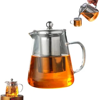 Teekanne Aus Glas, 1300 Ml Glasteekanne Mit Integriertem Teekanne Für Jeden Tag Herdplattensichere Teekanne Aus Glas Mit Abnehmbarem Losem Teeglas-Ei Hitzebeständigem Klarglas-Teebereiter