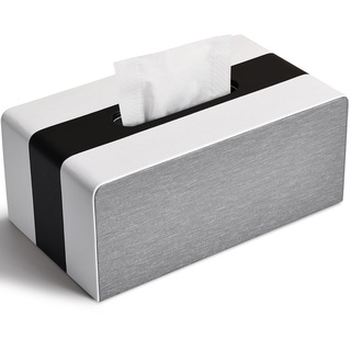 LADSTAG Kosmetiktücher Box Taschentuchspender aus PU Leder, Taschentuchbox Taschentücher Box Spender Tücherbox Tissue Box Cover Rechteckige, L×B×H: 25 × 13,7 × 9,4 cm (Schwarz & Weiß)