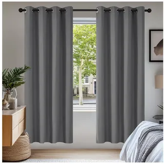 Deconovo Verdunkelungsvorhang Gardinen mit Ösen Blickdichte Vorhang Kälteschutz Schlafzimmer 2er Set, Blackout Curtain einfarbig Thermo Vorhang Verdunkelung Wärmeisolierend grau 107 cm x 183 cm