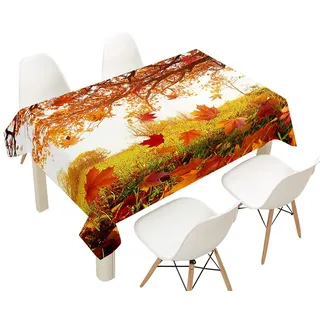 FANSU Tischdecke Wasserdicht Tischwäsche, Rechteckige Wasserabweisend Abwaschbar Herbst Blätter Tischtuch Draussen Küchentischabdeckung für Outdoor Küche Dekoration (140x240cm,Garten)
