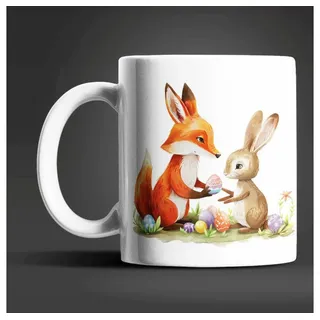 WS-Trend Tasse Ostern Fuchs und Hase Ostereier Kaffeetasse Teetasse, 4-tlg., Keramik, 325 ml bunt